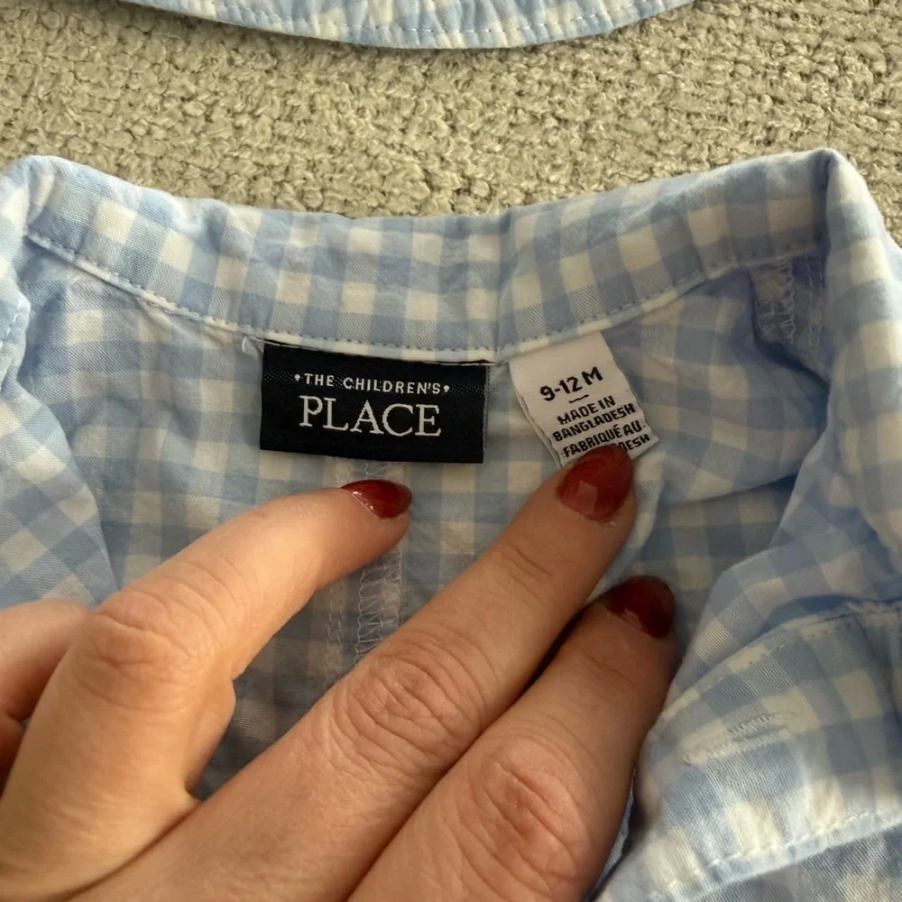The Children's Place Light Blue Checkered Shirt and Hat Set